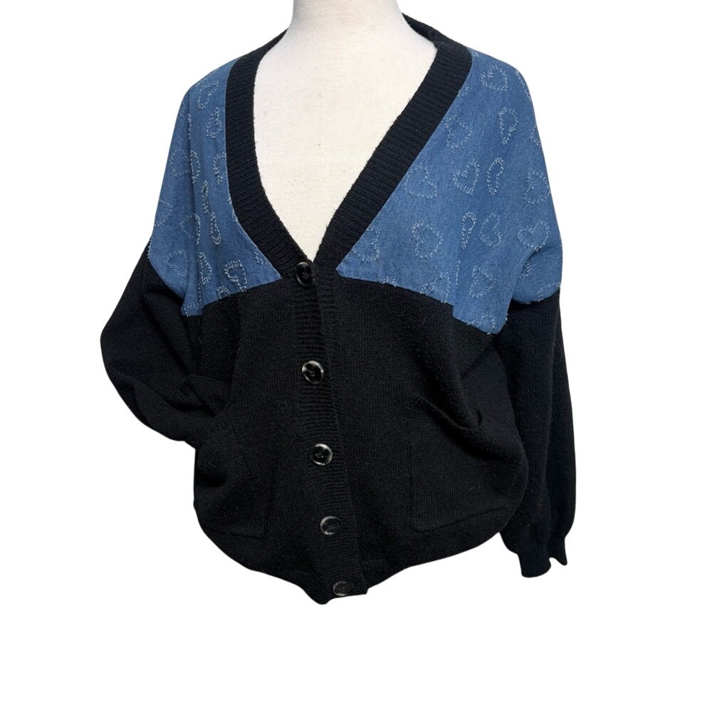 Papa| Black Knit Cardigan Boho / Eccentric | Cutesy Embroidered  Coastal Grandma